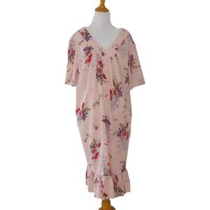 Vintage Haband Women House Dress Granny Tropical Pink Floral Lounge Small